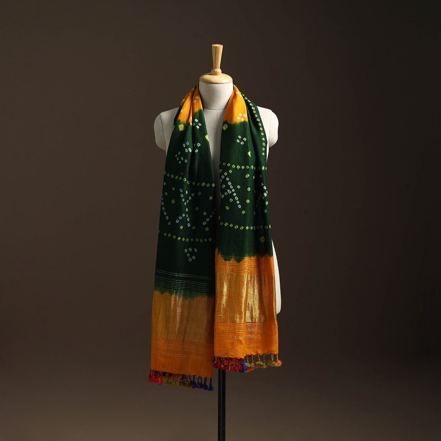 Kutch handwoven bandhani woolen shawl with zari border 57