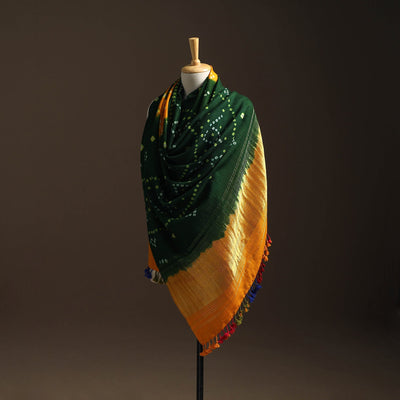 Kutch handwoven bandhani woolen shawl with zari border 57