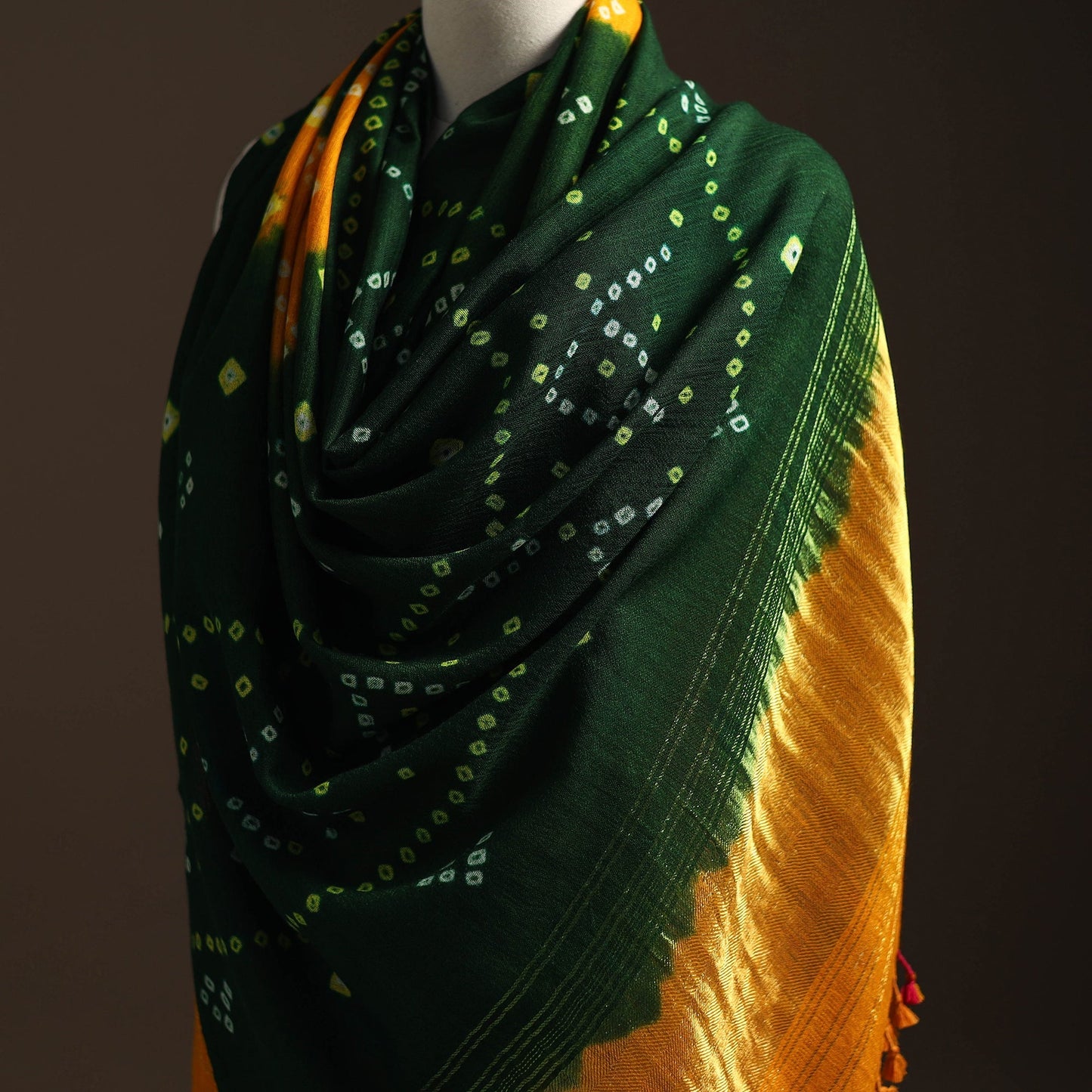 Kutch handwoven bandhani woolen shawl with zari border 57