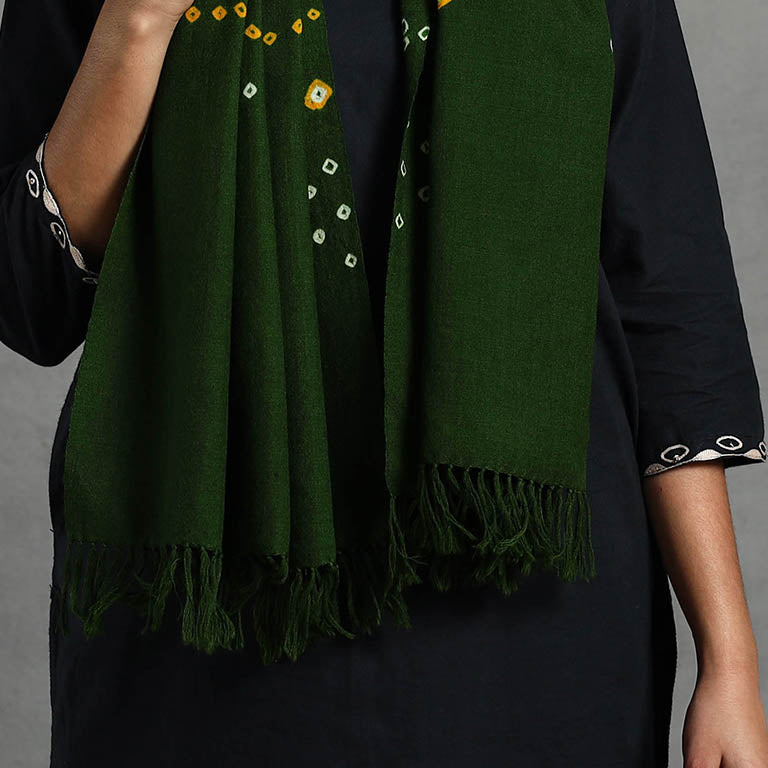 Green - kutch handwoven merino wool tie-dye bandhani stole