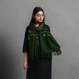 Green - kutch handwoven merino wool tie-dye bandhani stole