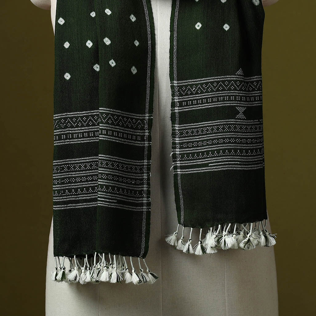 Bhidane Wool Green Kutch Handwoven Merino Wool Tie-Dye Bandhani Stole