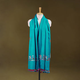 Green - kutch handwoven mirror work acrylic wool shawl 126