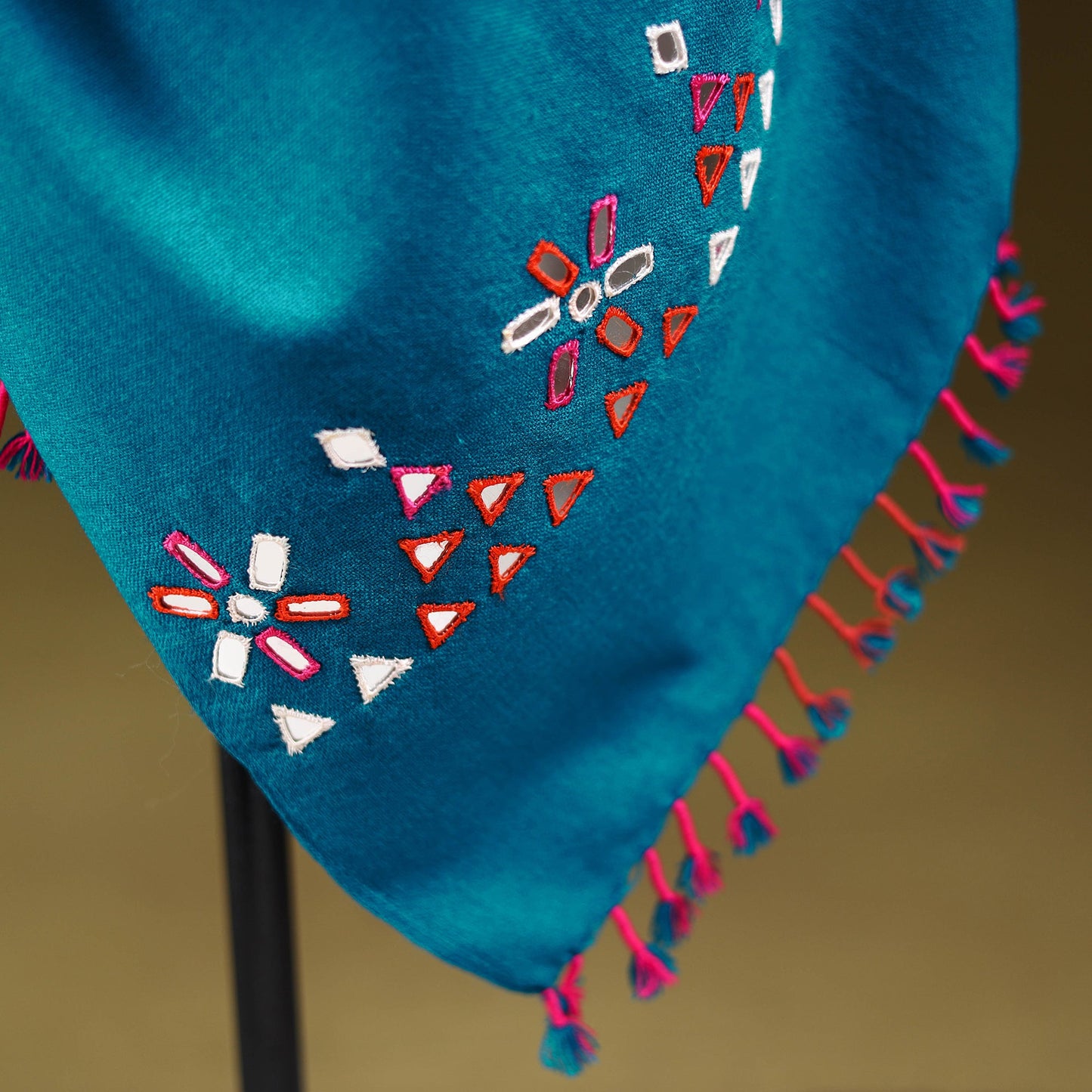 Green - kutch handwoven mirror work acrylic wool shawl 126