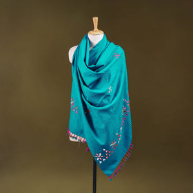 Green - kutch handwoven mirror work acrylic wool shawl 126