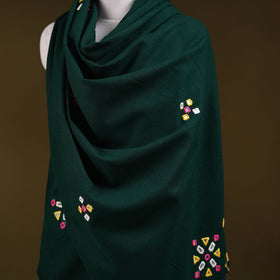 Green - kutch handwoven mirror work acrylic wool shawl 139