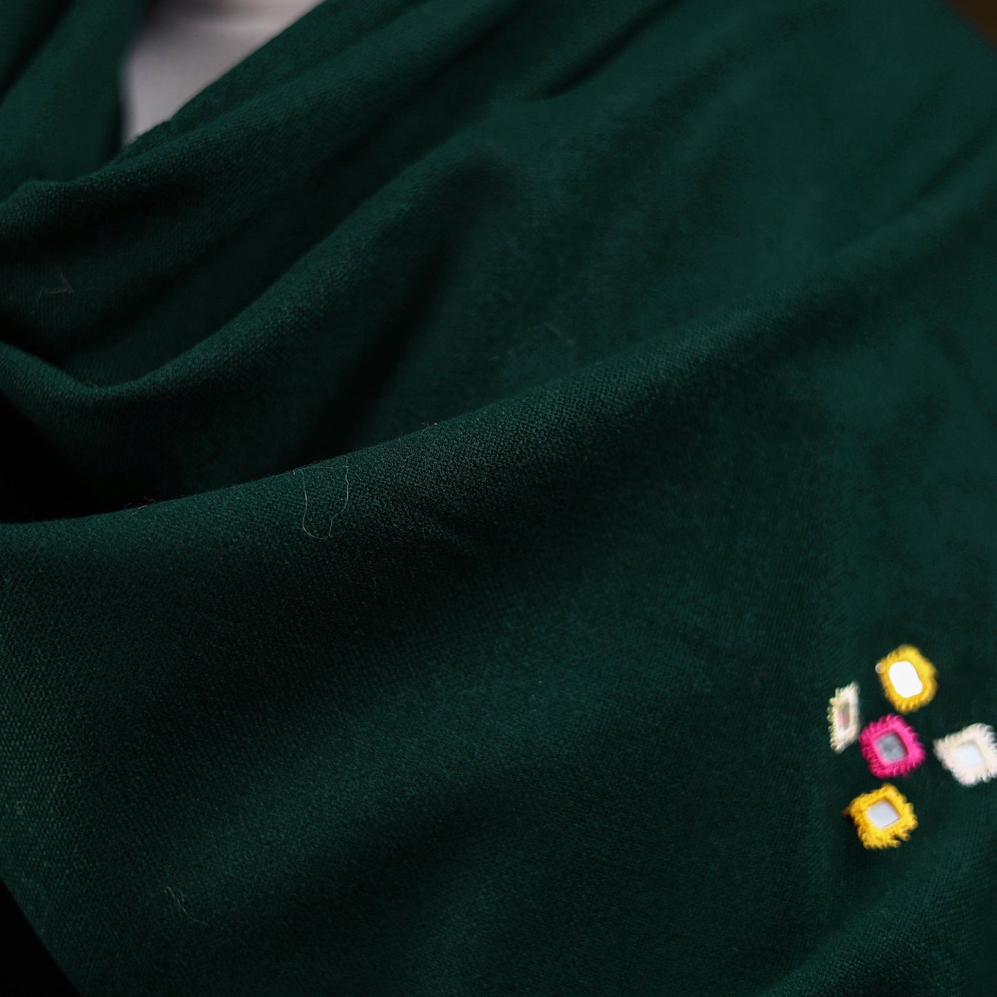 Green - kutch handwoven mirror work acrylic wool shawl 139