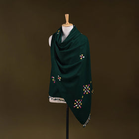 Green - kutch handwoven mirror work acrylic wool shawl 139