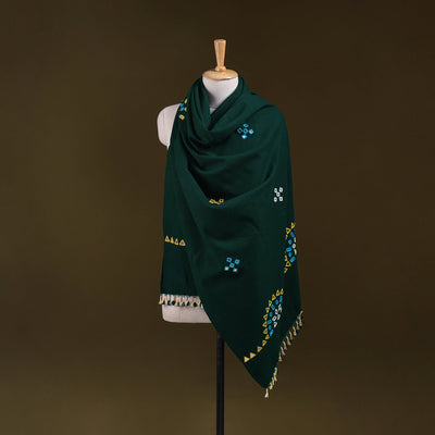 Green - kutch handwoven mirror work acrylic wool shawl 144