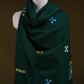 Green - kutch handwoven mirror work acrylic wool shawl 144