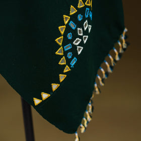 Green - kutch handwoven mirror work acrylic wool shawl 144