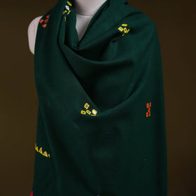 Green - kutch handwoven mirror work acrylic wool shawl 150