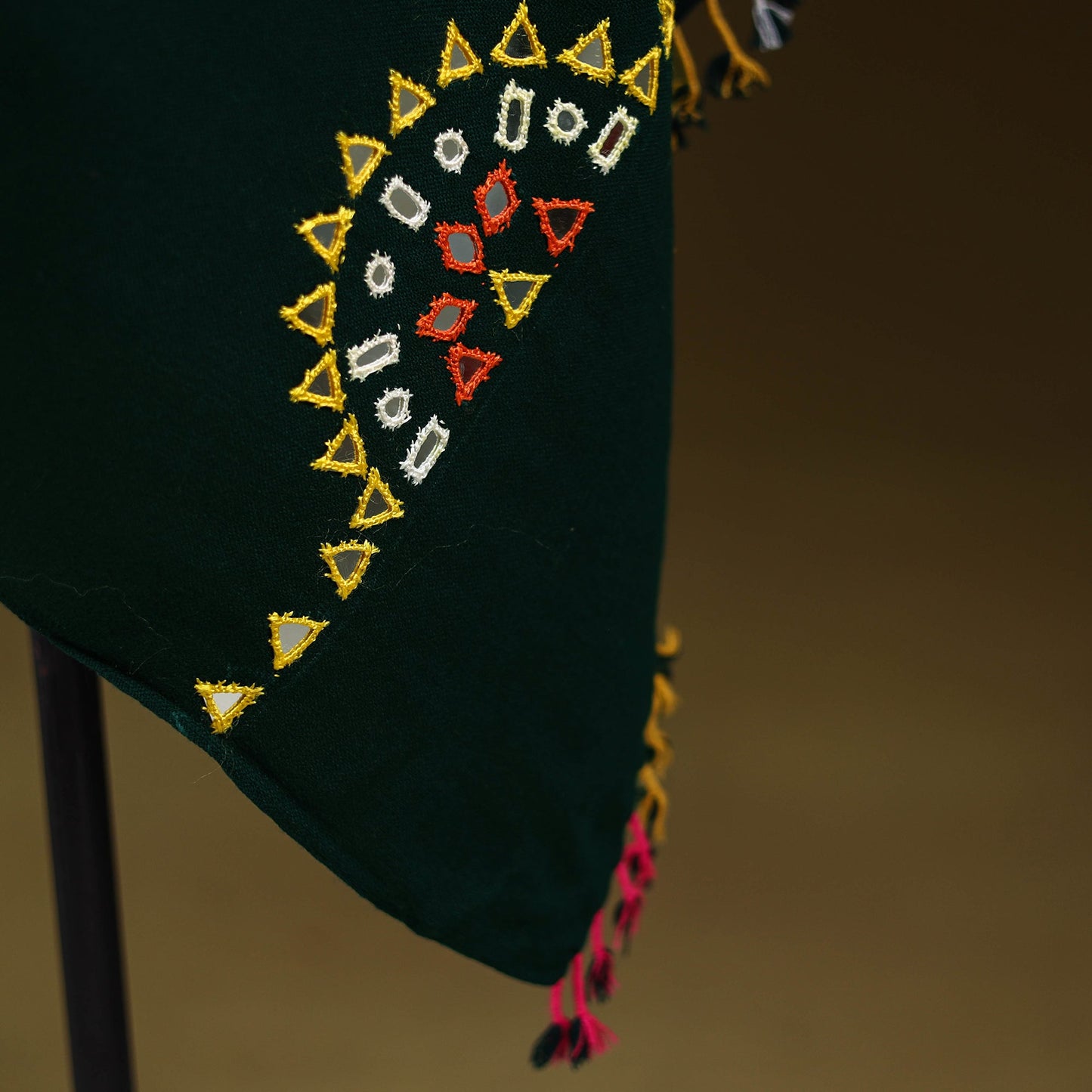 Green - kutch handwoven mirror work acrylic wool shawl 150