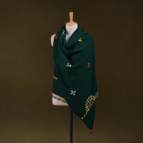 Green - kutch handwoven mirror work acrylic wool shawl 150