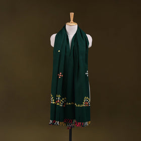 Green - kutch handwoven mirror work acrylic wool shawl 150