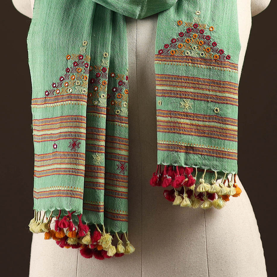 Kutch handwoven mirror work merino wool embroidered stole