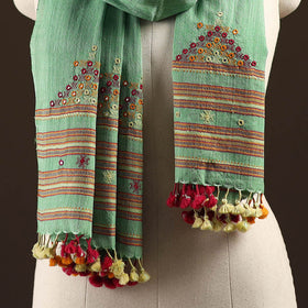 Kutch handwoven mirror work merino wool embroidered stole