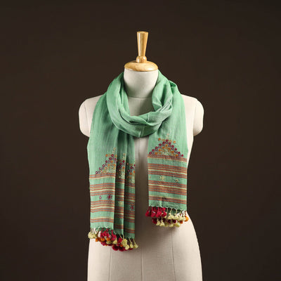 Kutch handwoven mirror work merino wool embroidered stole