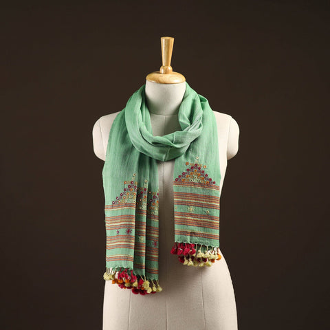 Kutch handwoven mirror work merino wool embroidered stole