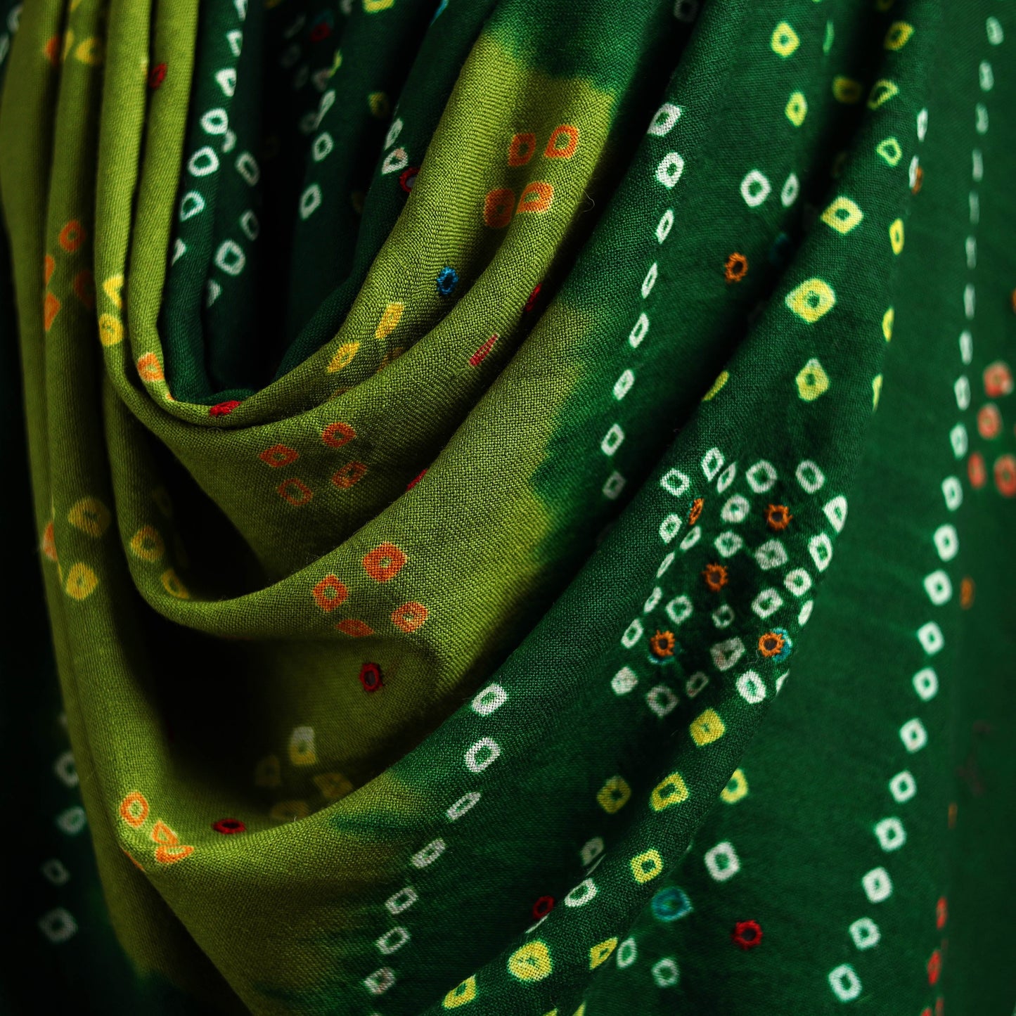Kutch mirror work handwoven bandhani bagida merino wool