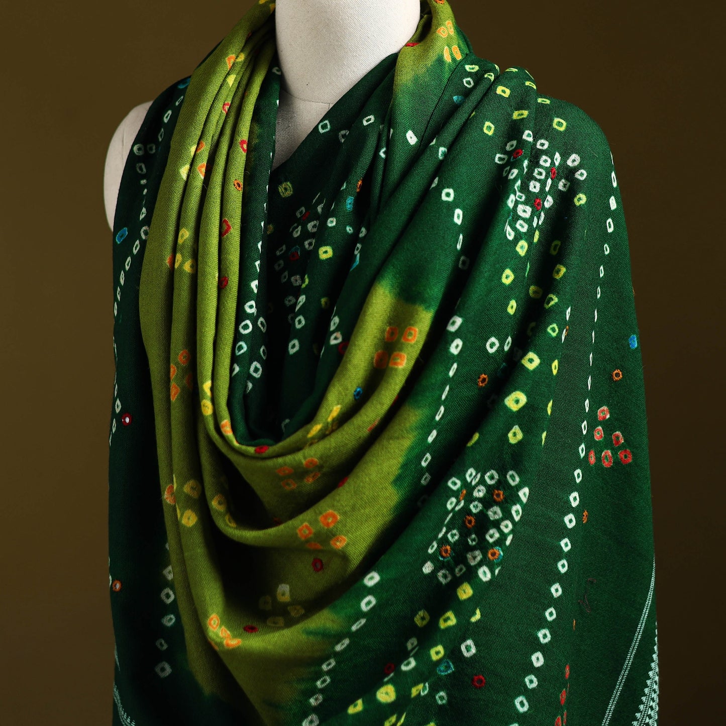 Kutch mirror work handwoven bandhani bagida merino wool