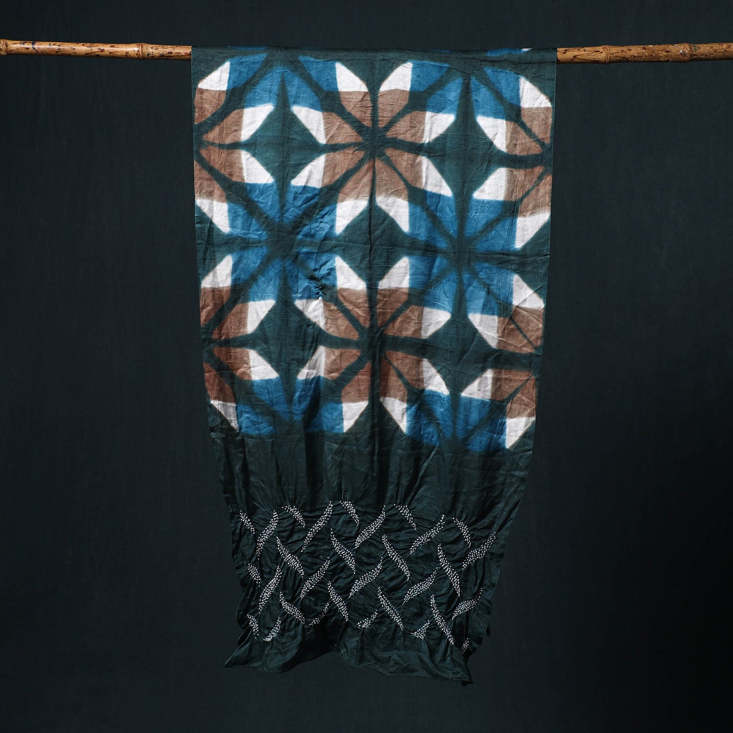 Green - kutch modal silk clamp dyed bandhani shibori stole