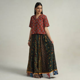 Green - kutch printed 24 kali cotton long skirt 05