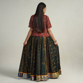 Green - kutch printed 24 kali cotton long skirt 05