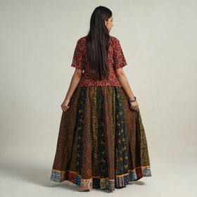 Buy Green Kutch Block Printed 24 Kali Cotton Long Skirt