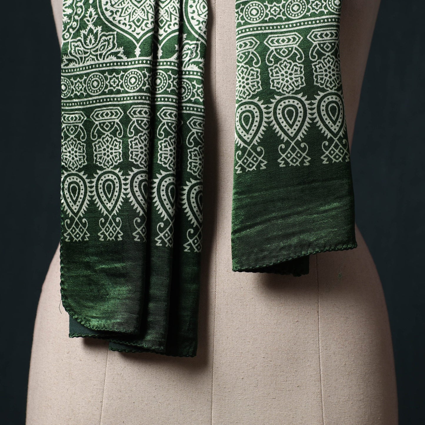 Kutch printed mashru silk stole 19 - handcrafted