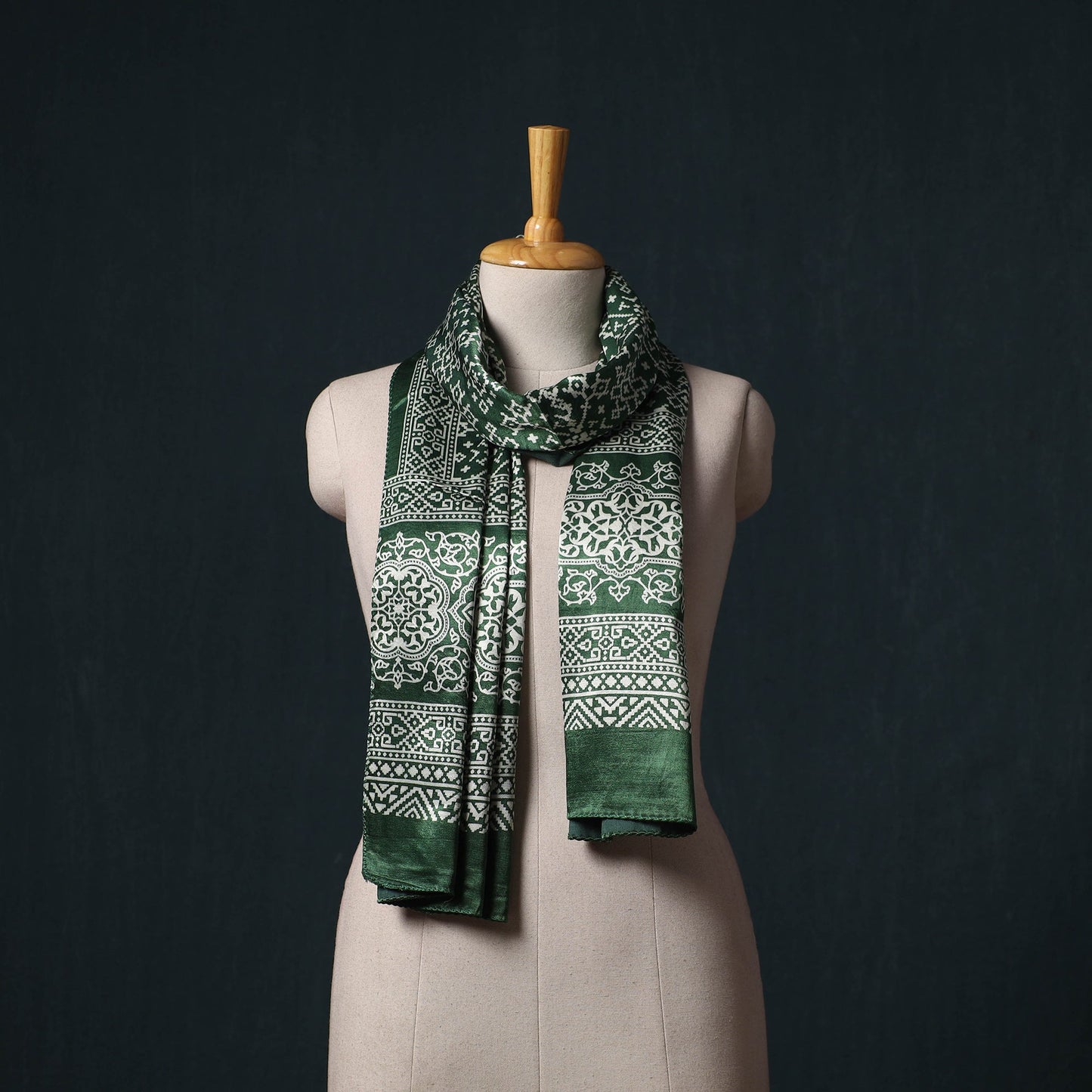 Kutch printed mashru silk stole 22 - handcrafted