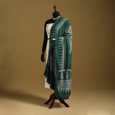 Green - kutch printed rayon dupatta 02 - handcrafted