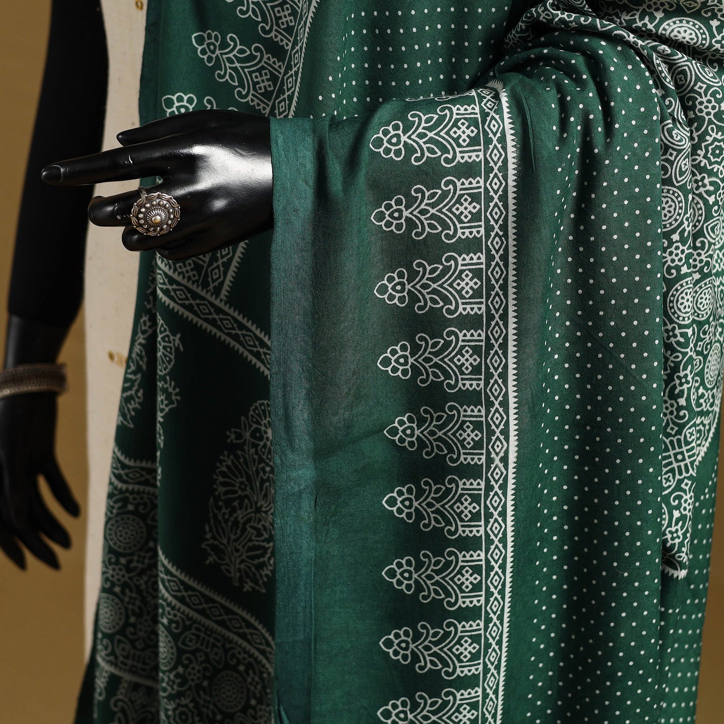 Green - kutch printed rayon dupatta 02 - handcrafted