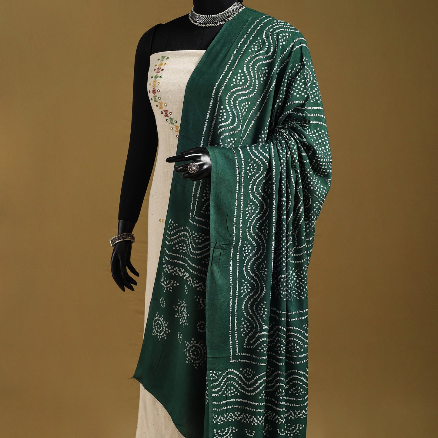 Green - kutch printed rayon dupatta 04 - handcrafted