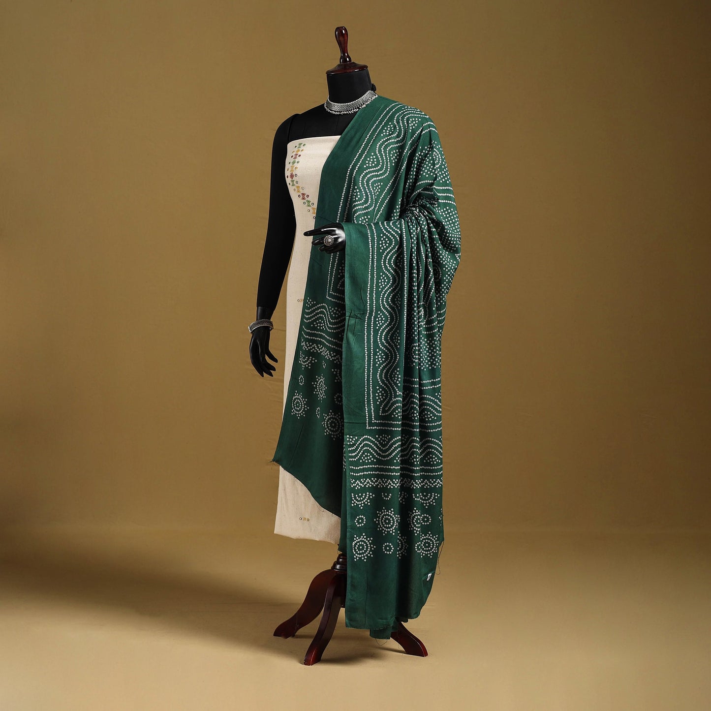 Green - kutch printed rayon dupatta 04 - handcrafted