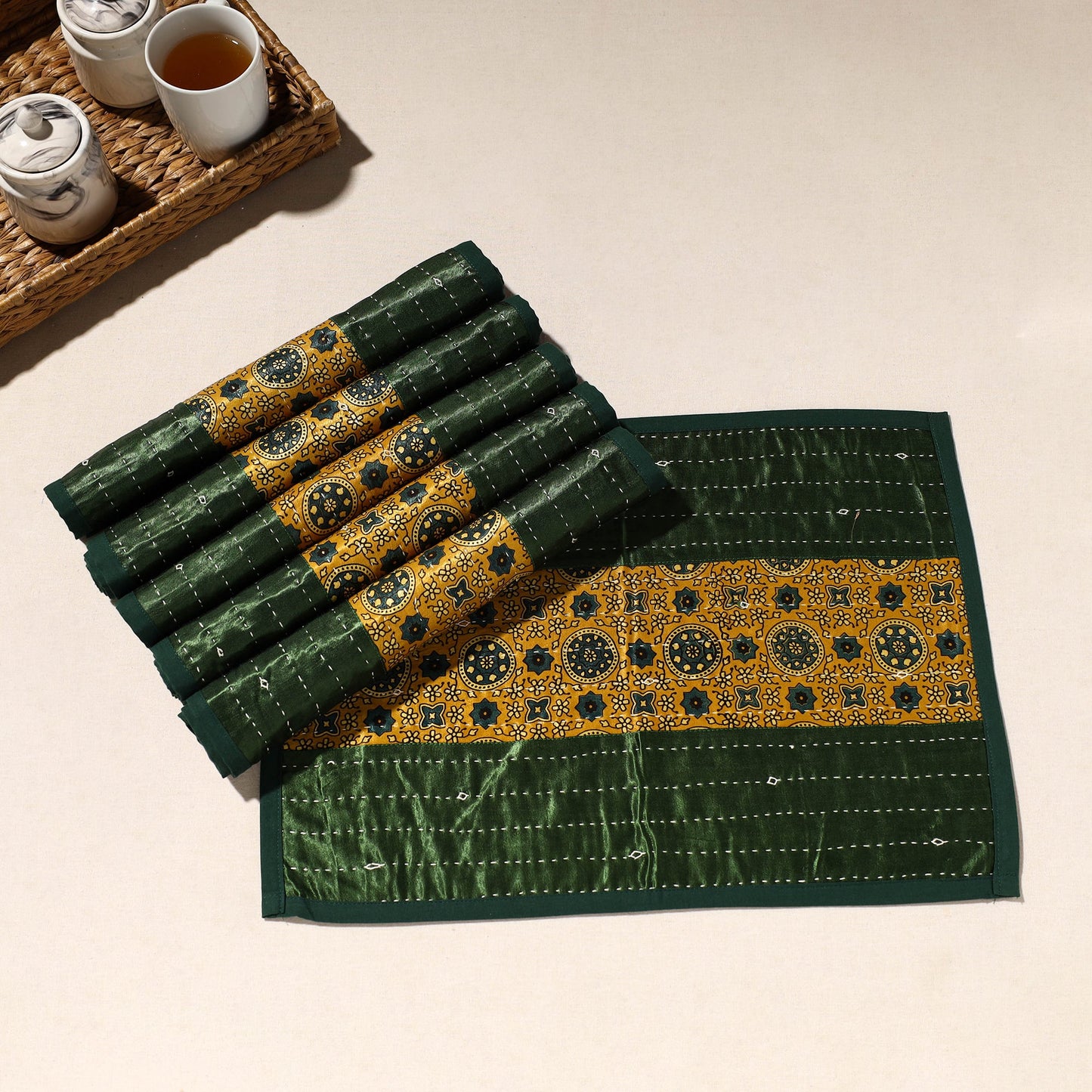  Green Tagai Embroidery Table Mats