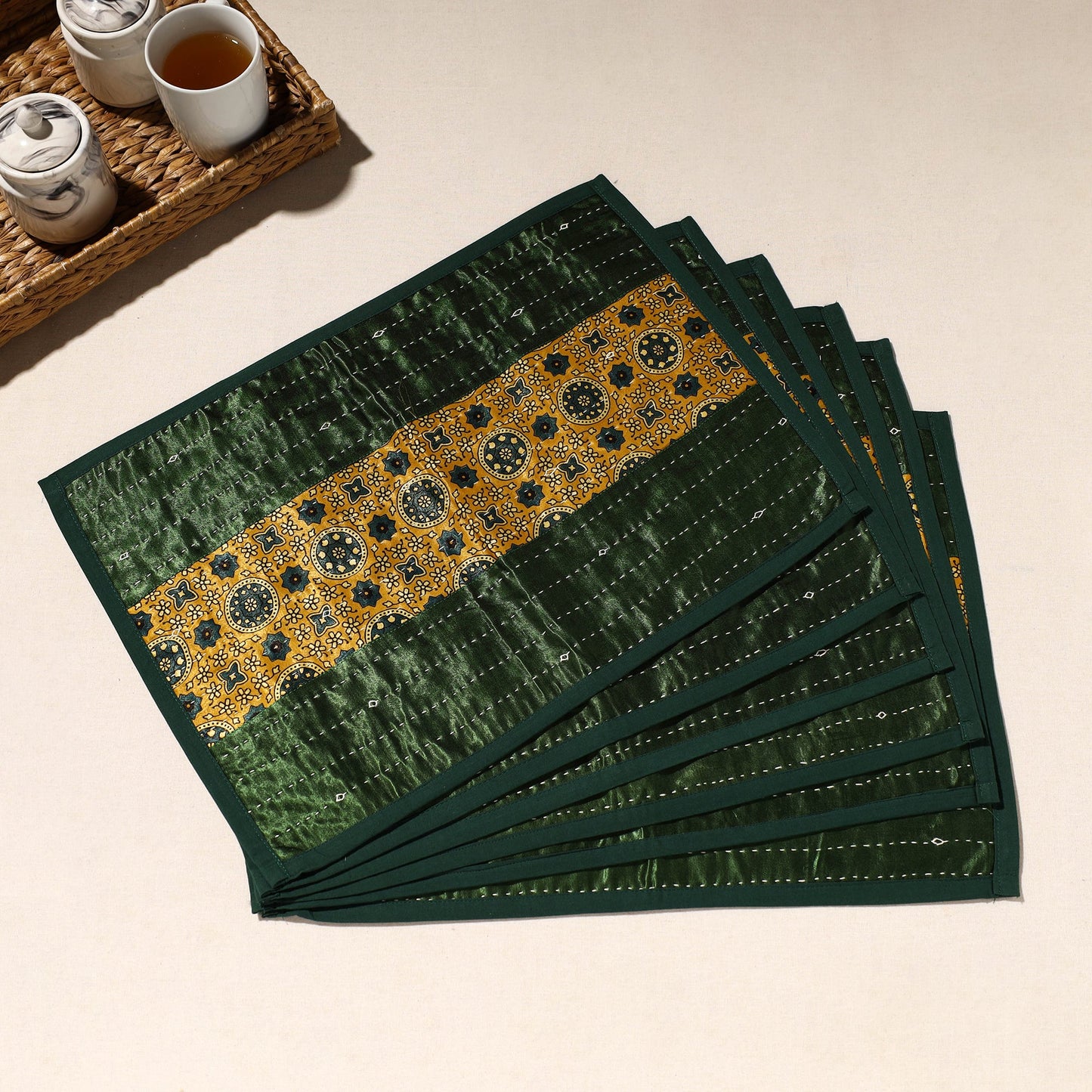 Green Tagai Embroidery Table Mats