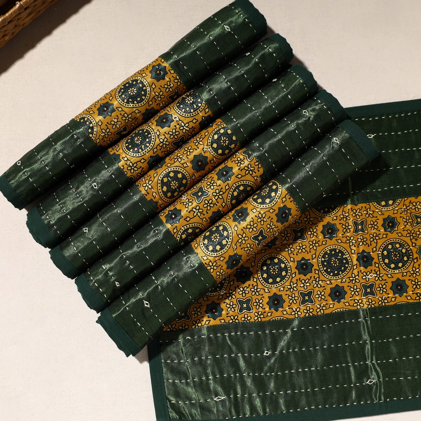  Green Tagai Embroidery Table Mats