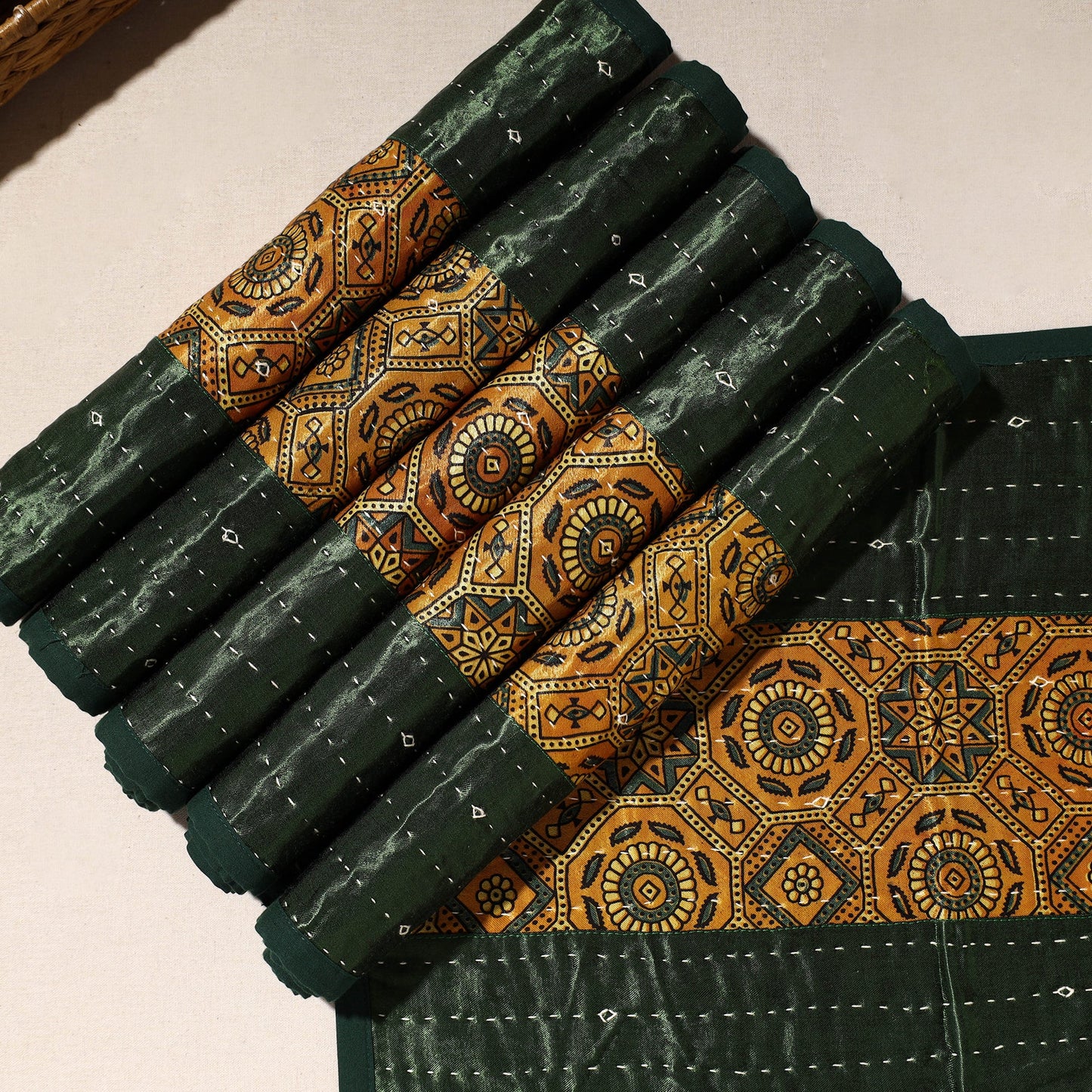  Green Tagai Embroidery Table Mats