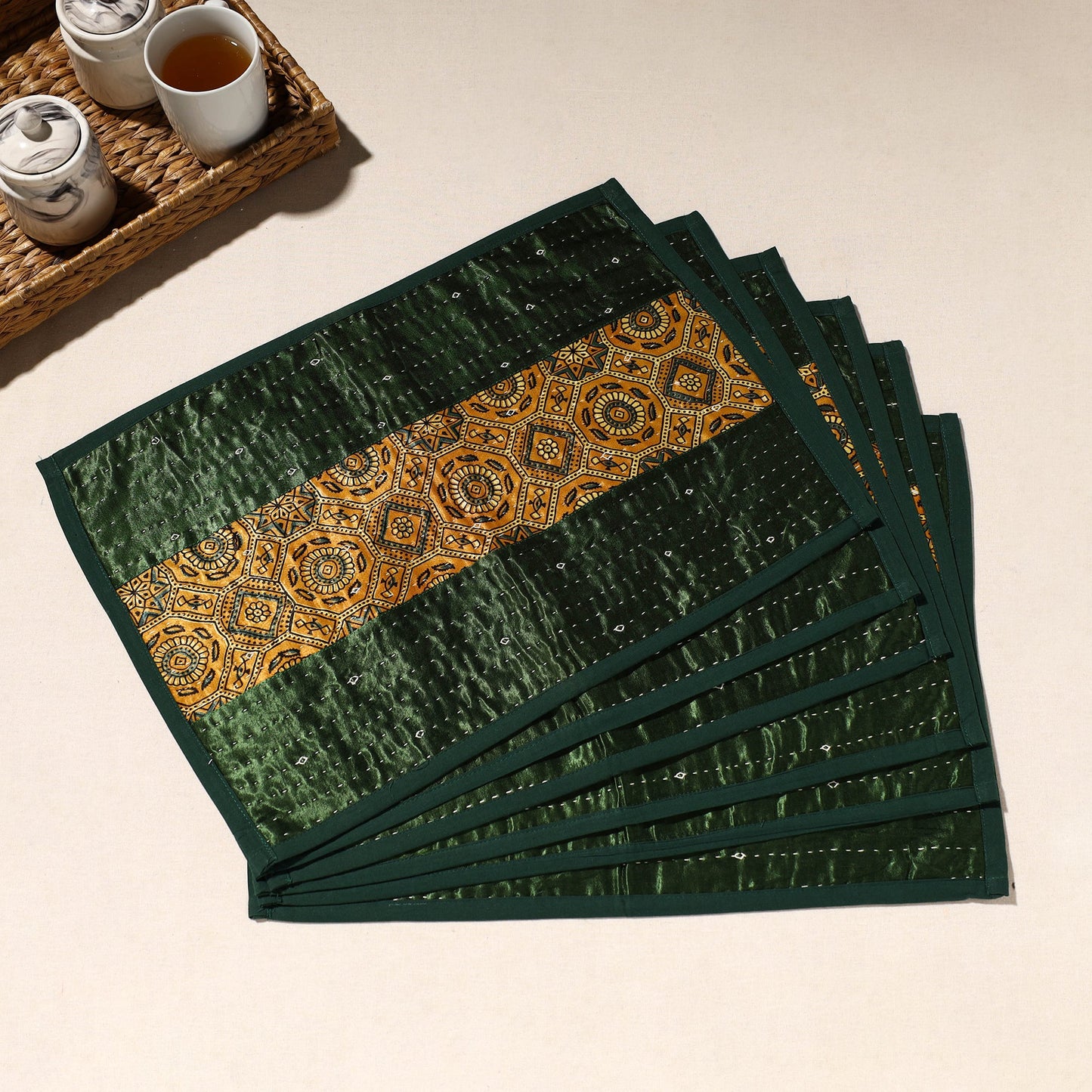 Green Tagai Embroidery Table Mats