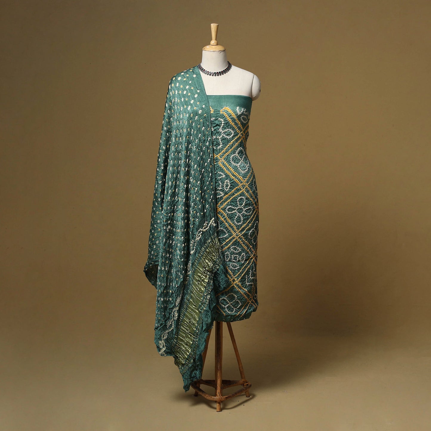 Kutch tie-dye bandhani modal silk 3pc unstitched dress