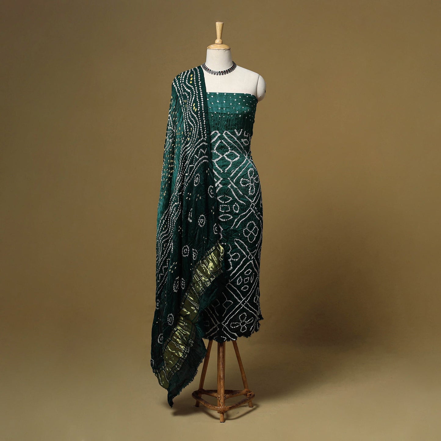 Kutch tie-dye bandhani modal silk 3pc unstitched dress