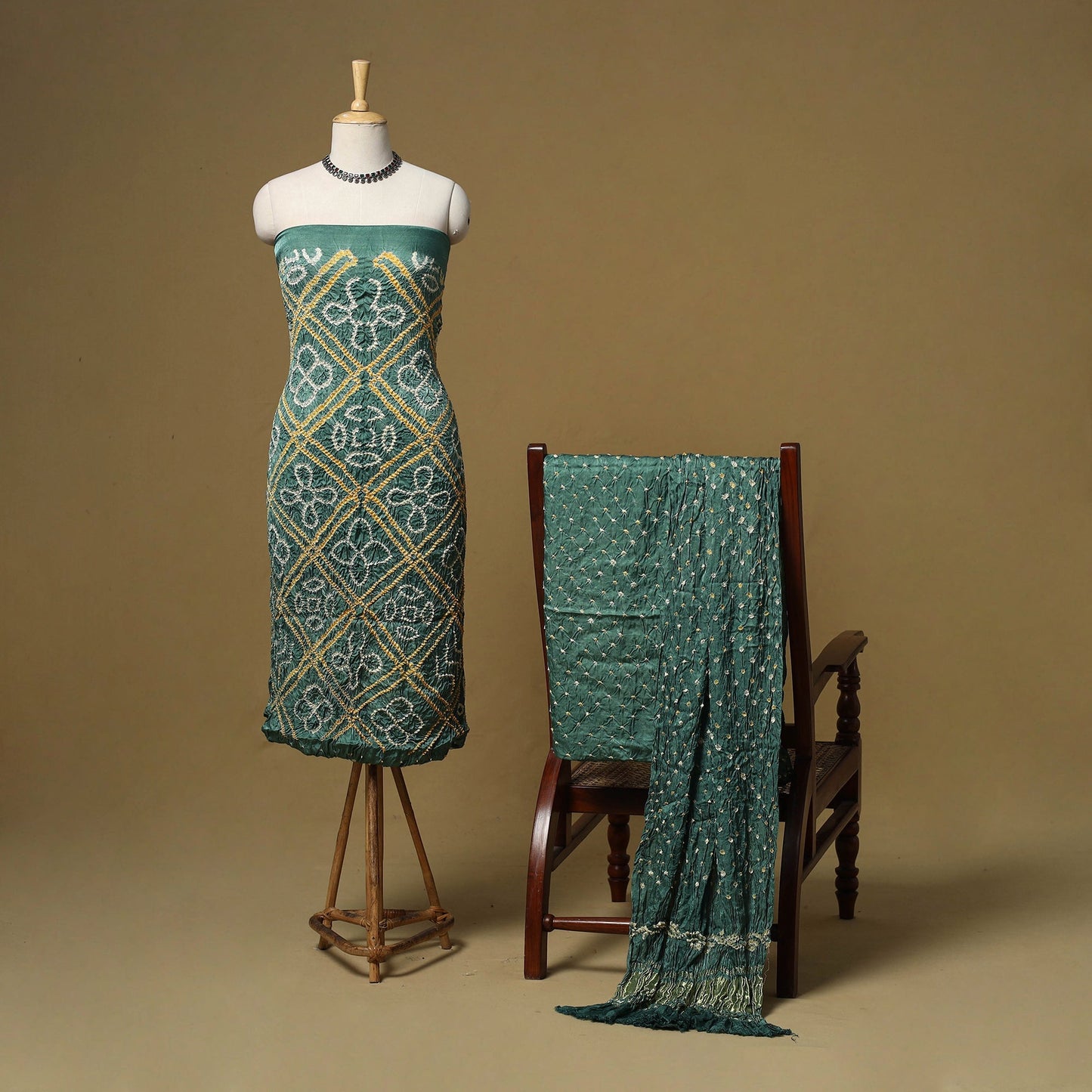 Kutch tie-dye bandhani modal silk 3pc unstitched dress
