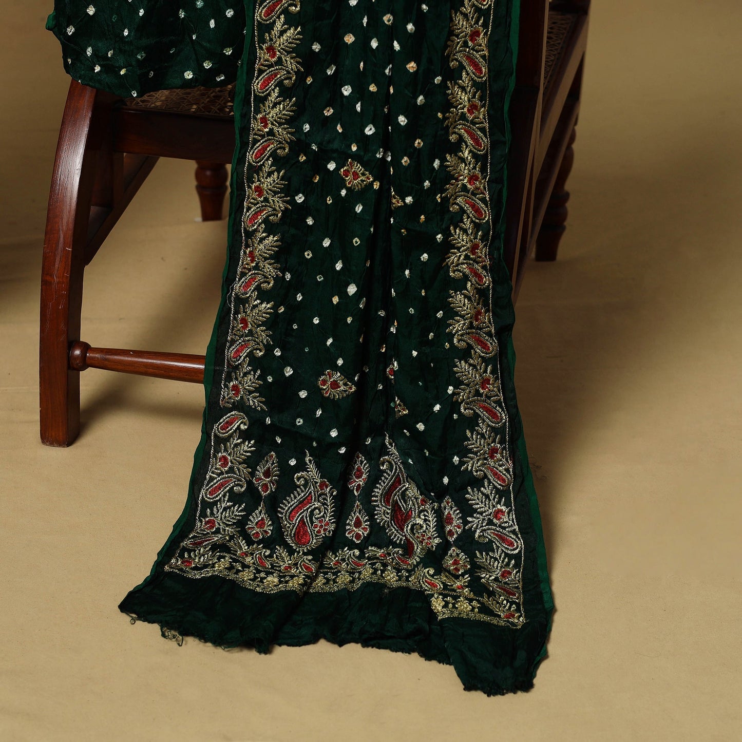 Kutch tie-dye bandhani modal silk zari work 3pc unstitched