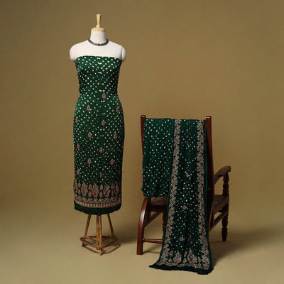 Kutch tie-dye bandhani modal silk zari work 3pc unstitched