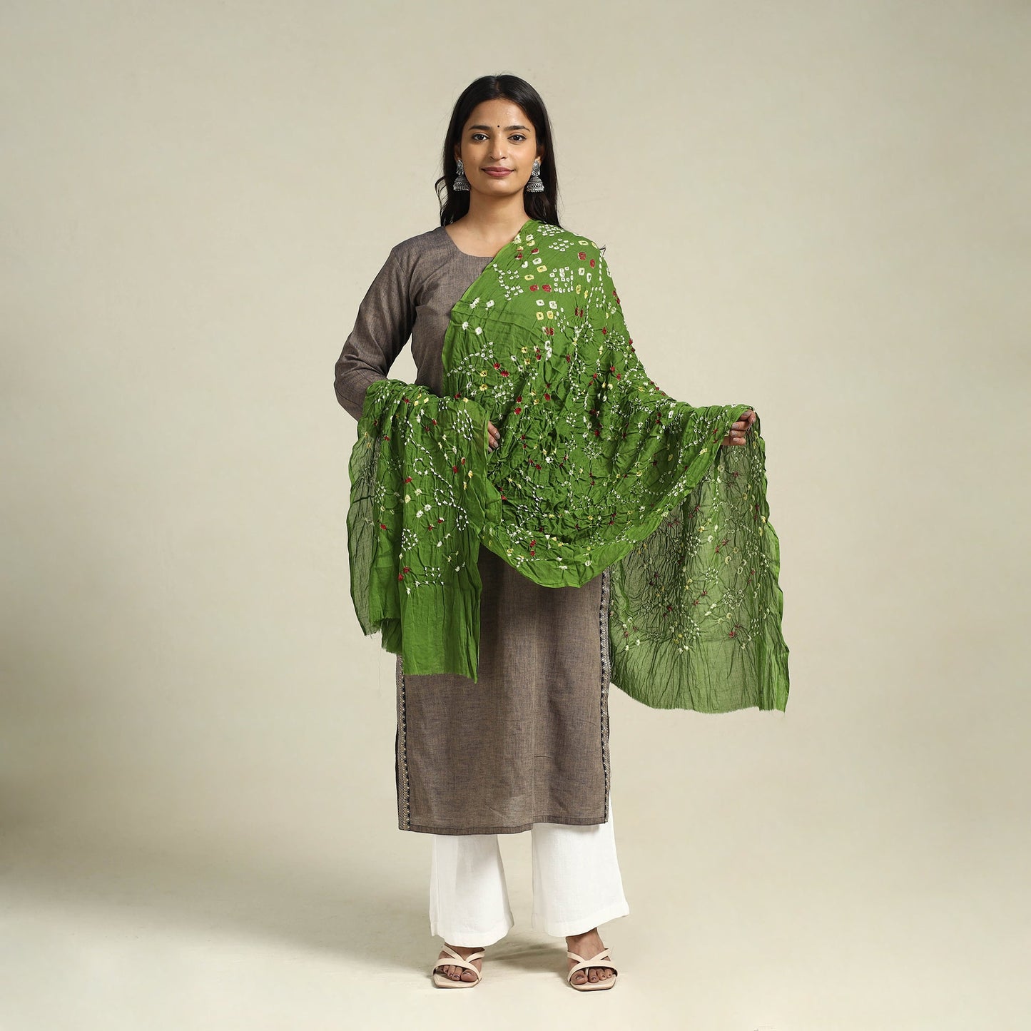 Buy Green Kutch Tie-Dye Cotton Bandhani Dupatta