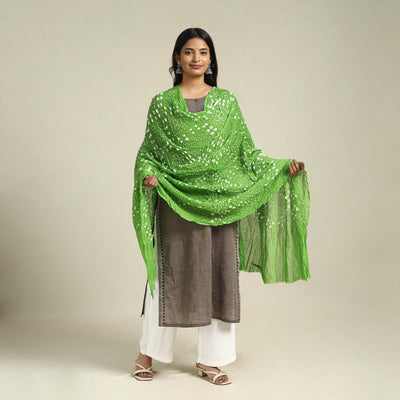 Buy Green Kutch Tie-Dye Cotton Bandhani Dupatta