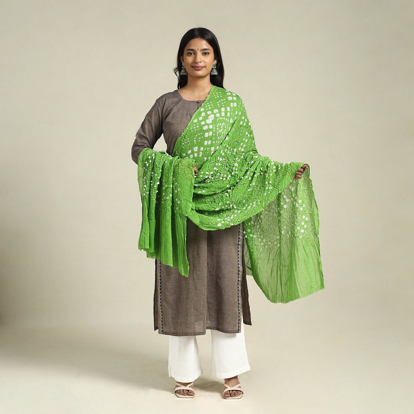 Buy Green Kutch Tie-Dye Cotton Bandhani Dupatta