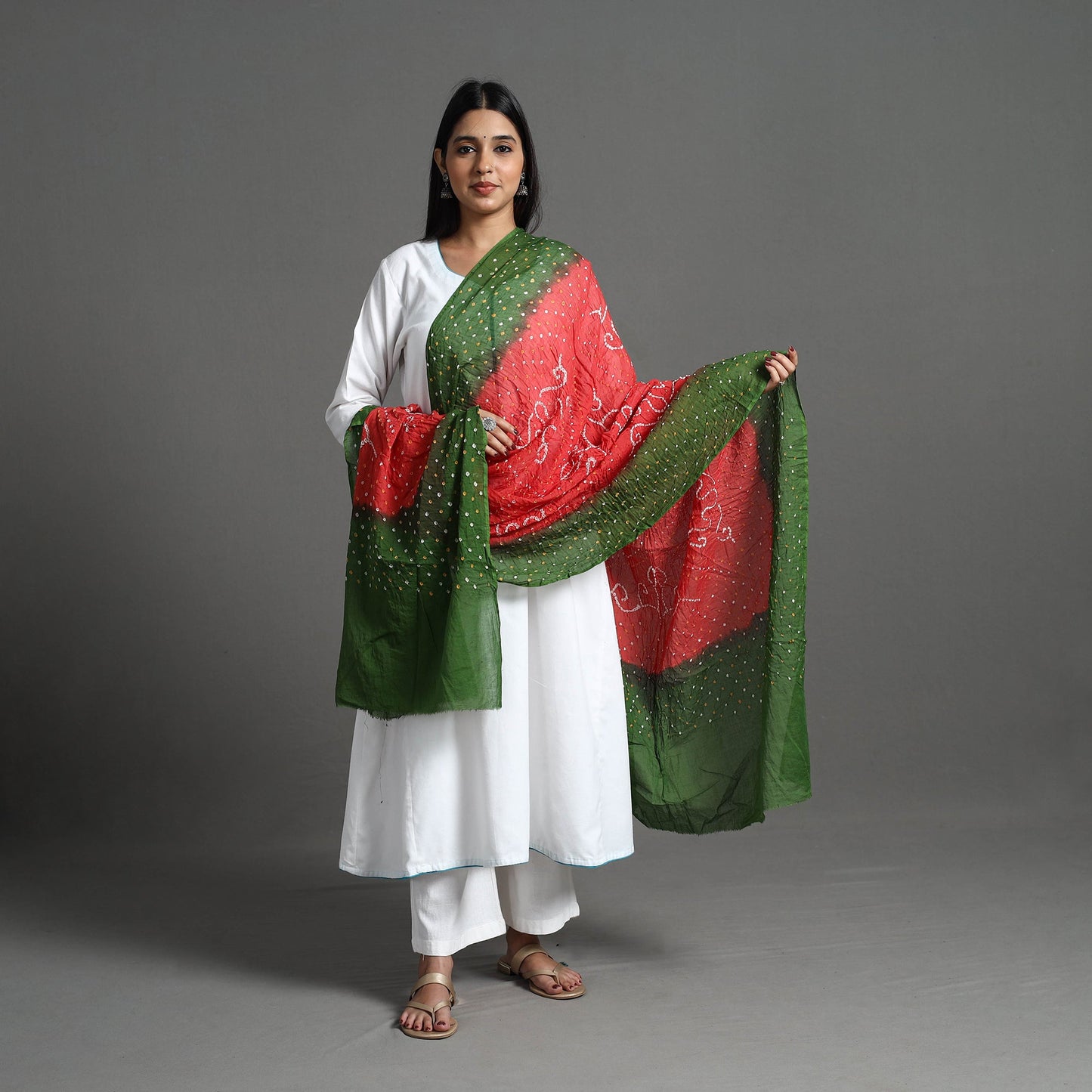 Green - kutch tie-dye cotton bandhani dupatta 11