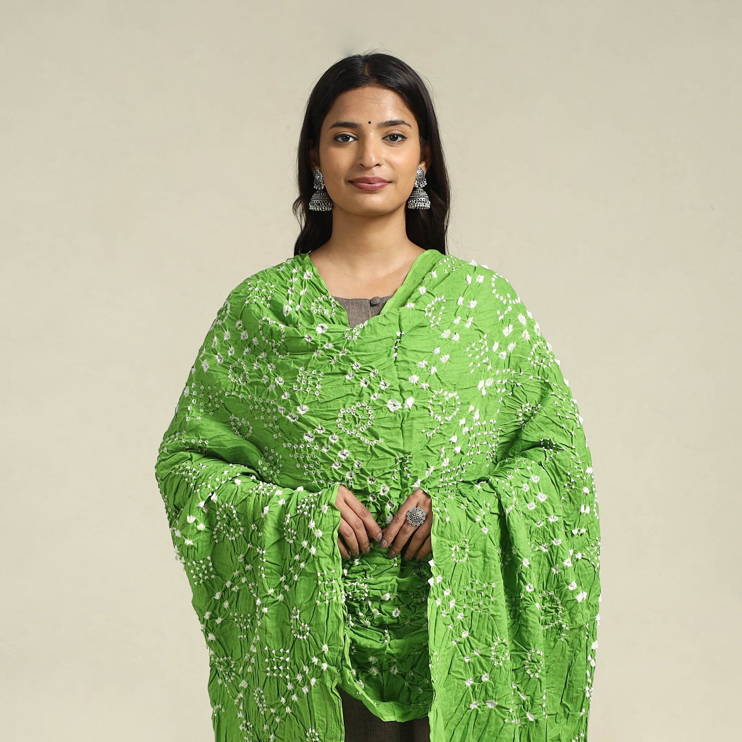 Buy Green Kutch Tie-Dye Cotton Bandhani Dupatta